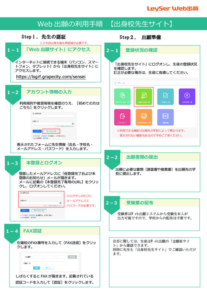 WEB出願の利用手順【出身校先生サイト】簡易版